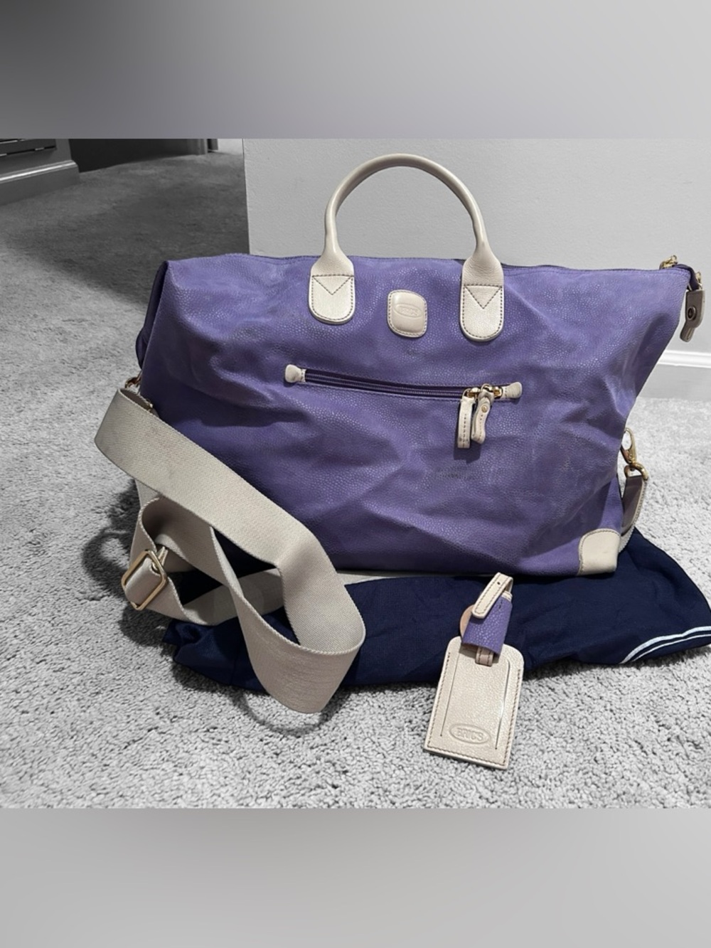 Bric's Purple Suede Carry On Luggage Bag W Case & Luggage Tag